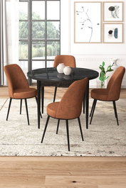 Hanah Home Juego de Mesa y Sillas de Comedor de 5 Piezas, Mármol Negro y Rojo Azulejo
